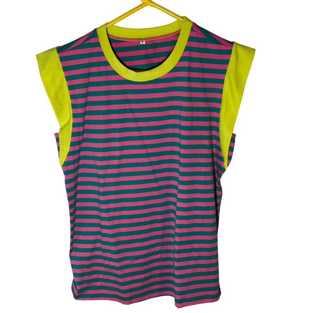 Kohl's Striped Sleeveless Blouse Pink/Green/Yellow Women's Size Small NWOT